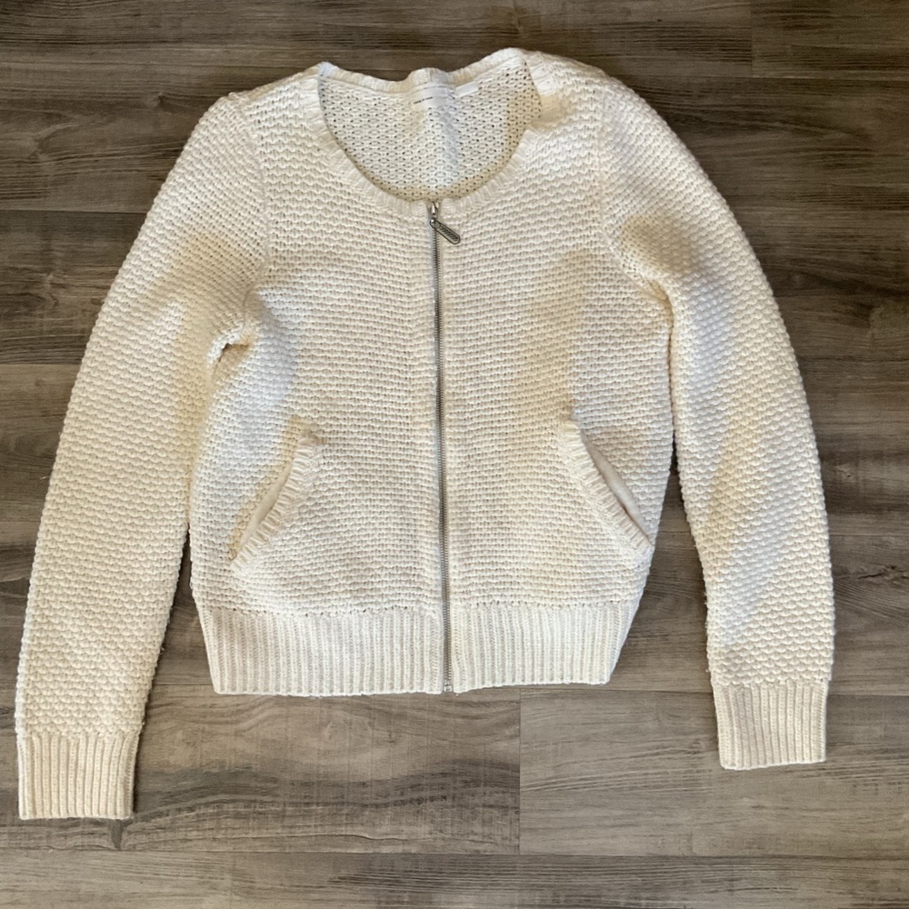 Anthropologie Sleeping On Snow Open Knit Wool Blend Full Zip Oatmeal Cardigan